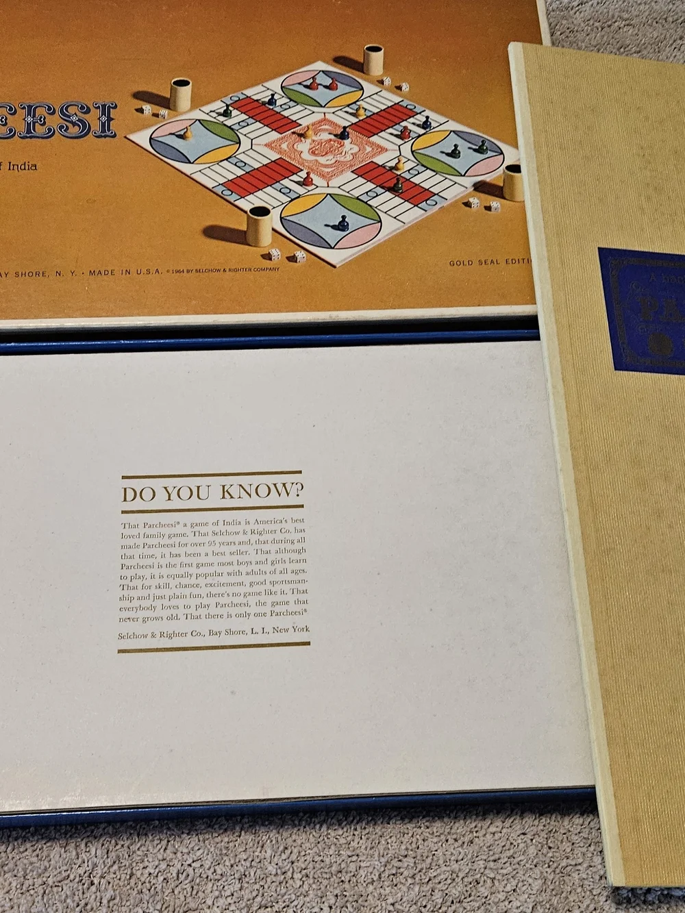 Vtg (1959-64) Gold Seal Edition of Parcheei Game. Published by Selchow & Righter